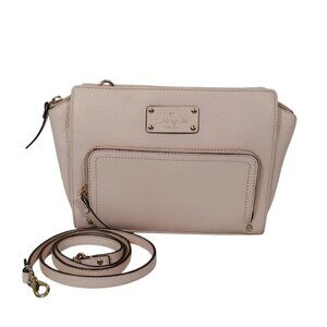 Kate Spade Beige Leather Crossbody Bag Adjustable Strap Front Zip Pocket.